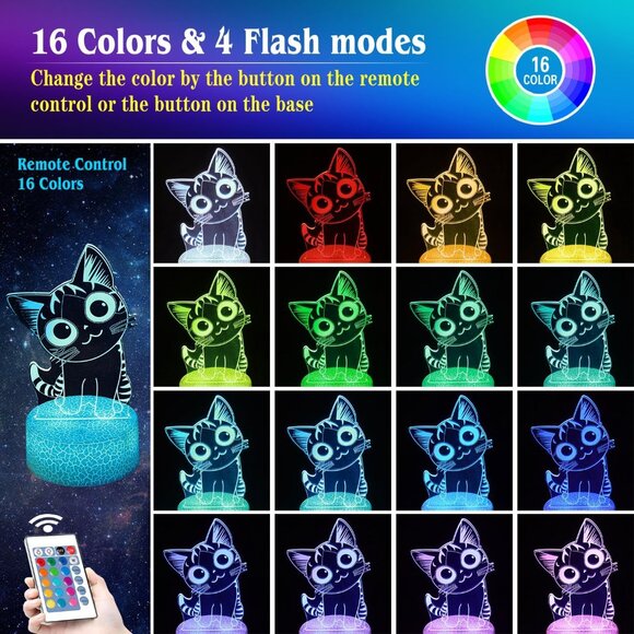 Table Lamp - Kitty Cat Night Light -16 Colors - Picture 5 of 6